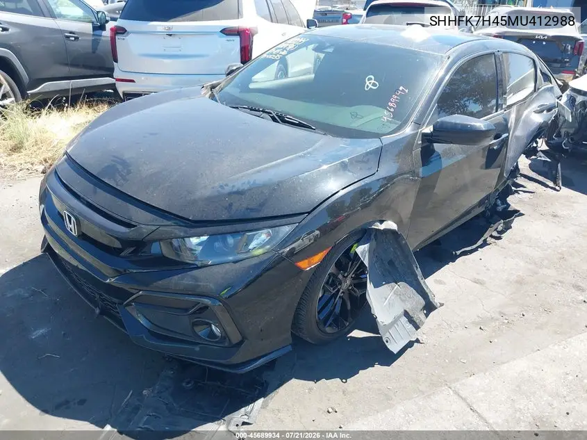 2021 Honda Civic Sport VIN: SHHFK7H45MU412988 Lot: 45689934
