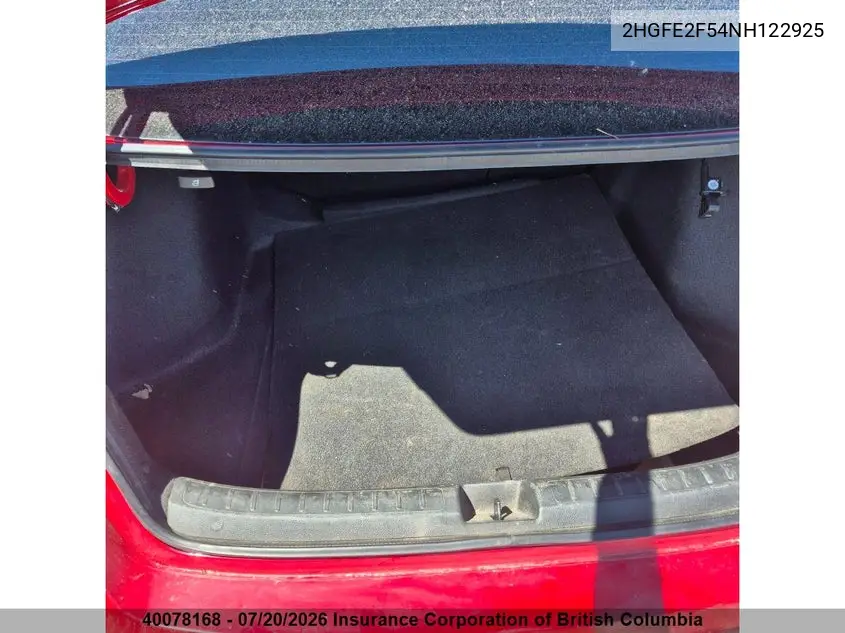2022 Honda Civic VIN: 2HGFE2F54NH122925 Lot: 40078168