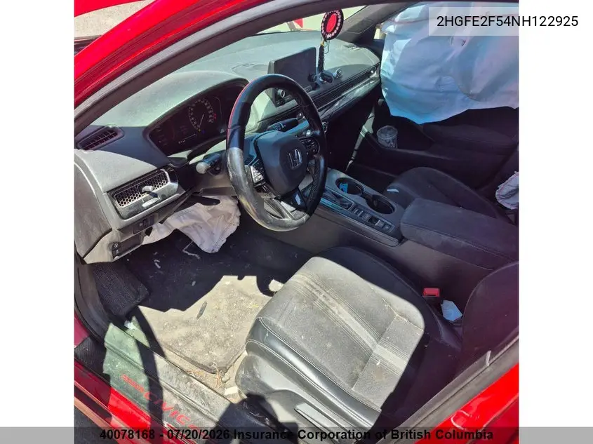 2022 Honda Civic VIN: 2HGFE2F54NH122925 Lot: 40078168