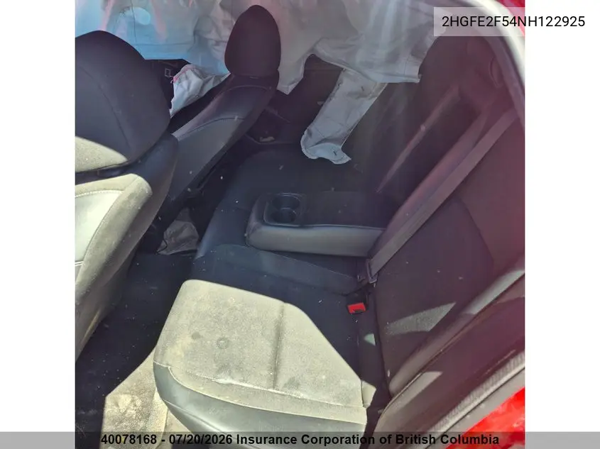 2022 Honda Civic VIN: 2HGFE2F54NH122925 Lot: 40078168