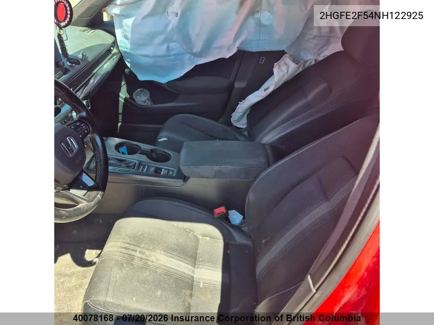 2022 Honda Civic VIN: 2HGFE2F54NH122925 Lot: 40078168