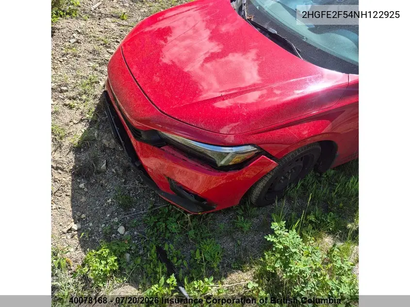 2022 Honda Civic VIN: 2HGFE2F54NH122925 Lot: 40078168