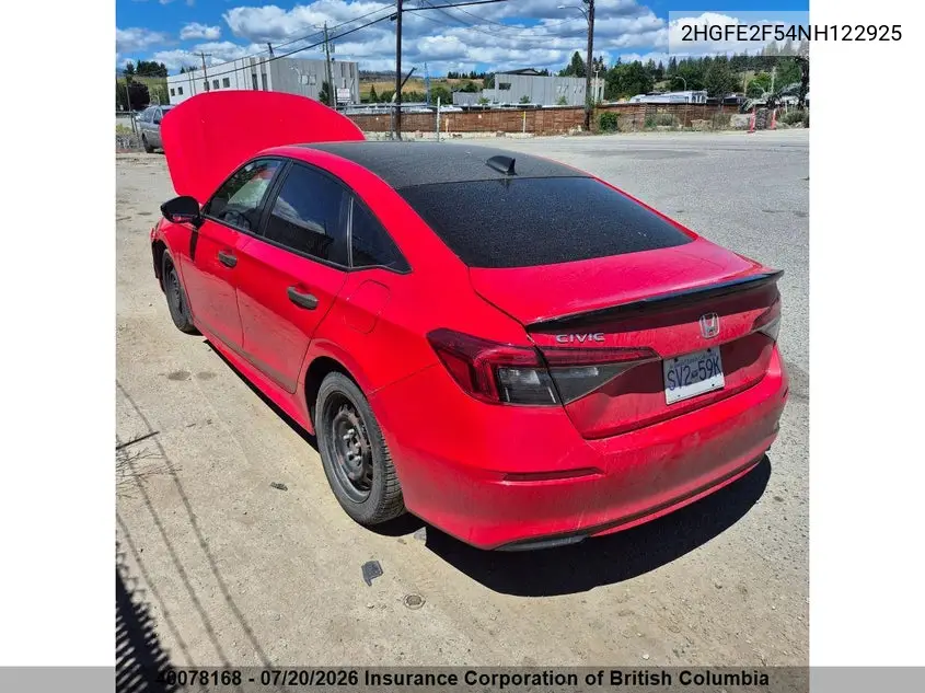 2022 Honda Civic VIN: 2HGFE2F54NH122925 Lot: 40078168