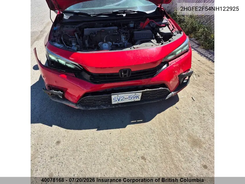 2022 Honda Civic VIN: 2HGFE2F54NH122925 Lot: 40078168