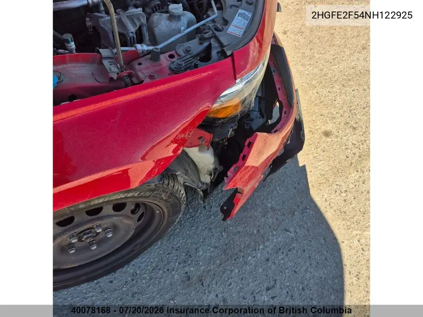 2022 Honda Civic VIN: 2HGFE2F54NH122925 Lot: 40078168