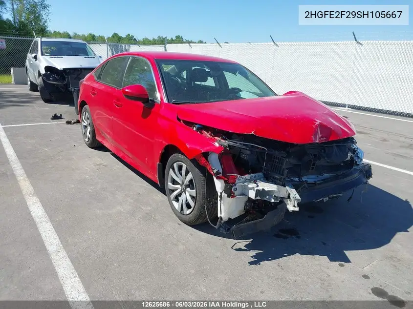 2025 Honda Civic Lx VIN: 2HGFE2F29SH105667 Lot: 12625686