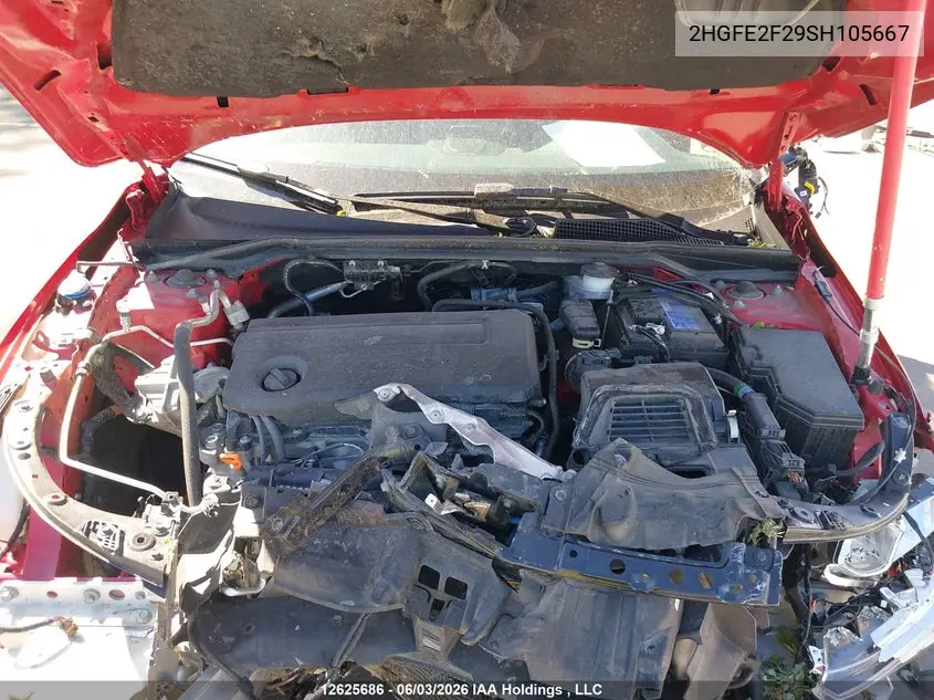 2025 Honda Civic Lx VIN: 2HGFE2F29SH105667 Lot: 12625686