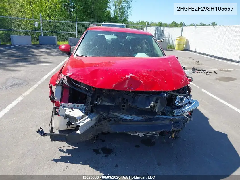 2025 Honda Civic Lx VIN: 2HGFE2F29SH105667 Lot: 12625686
