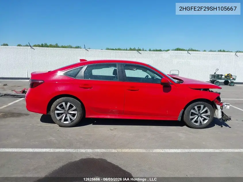 2025 Honda Civic Lx VIN: 2HGFE2F29SH105667 Lot: 12625686