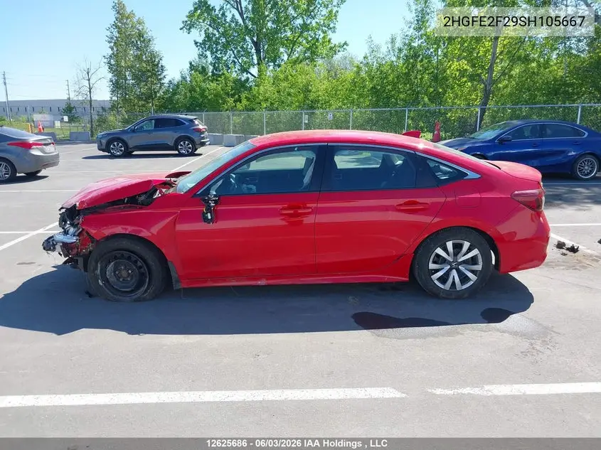 2025 Honda Civic Lx VIN: 2HGFE2F29SH105667 Lot: 12625686