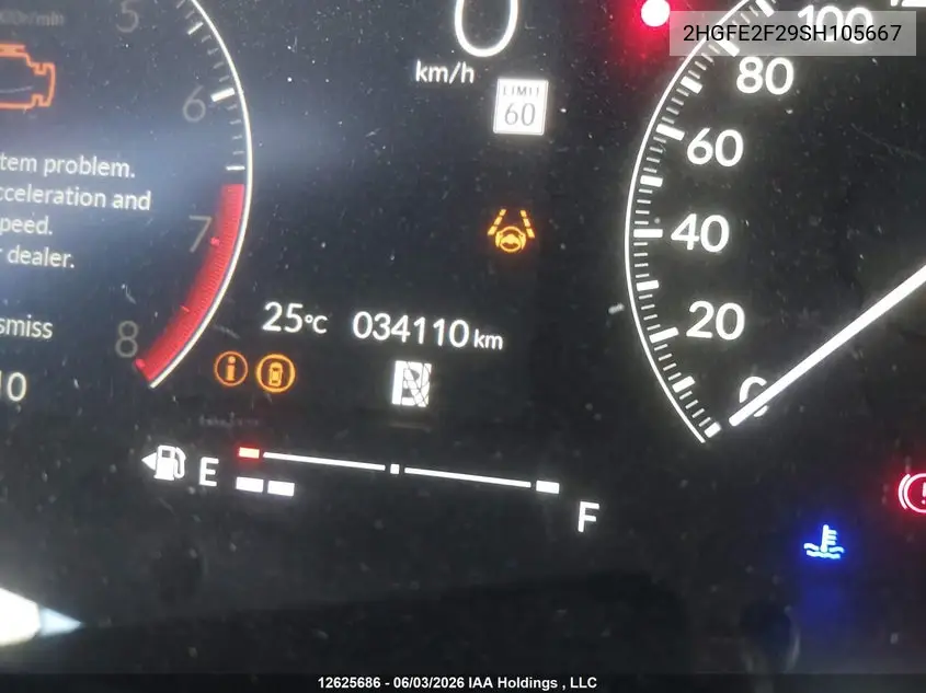 2025 Honda Civic Lx VIN: 2HGFE2F29SH105667 Lot: 12625686