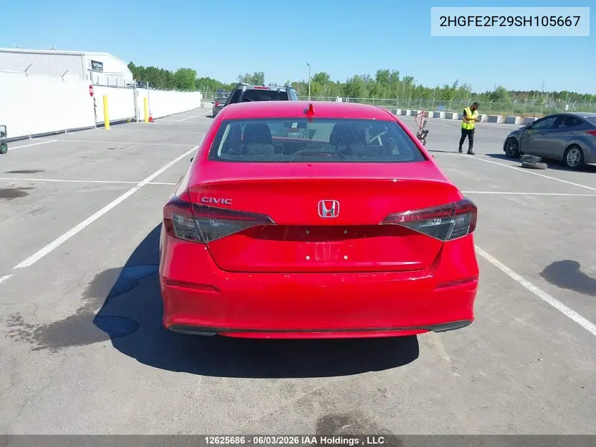 2025 Honda Civic Lx VIN: 2HGFE2F29SH105667 Lot: 12625686