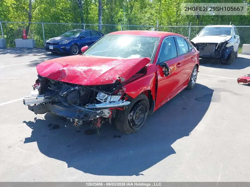 2025 Honda Civic Lx VIN: 2HGFE2F29SH105667 Lot: 12625686