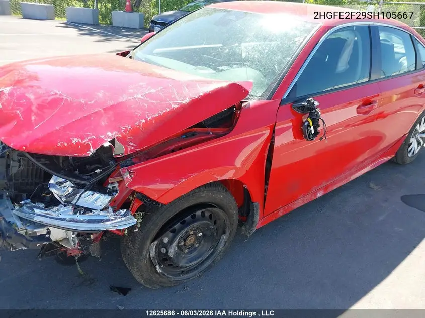 2025 Honda Civic Lx VIN: 2HGFE2F29SH105667 Lot: 12625686