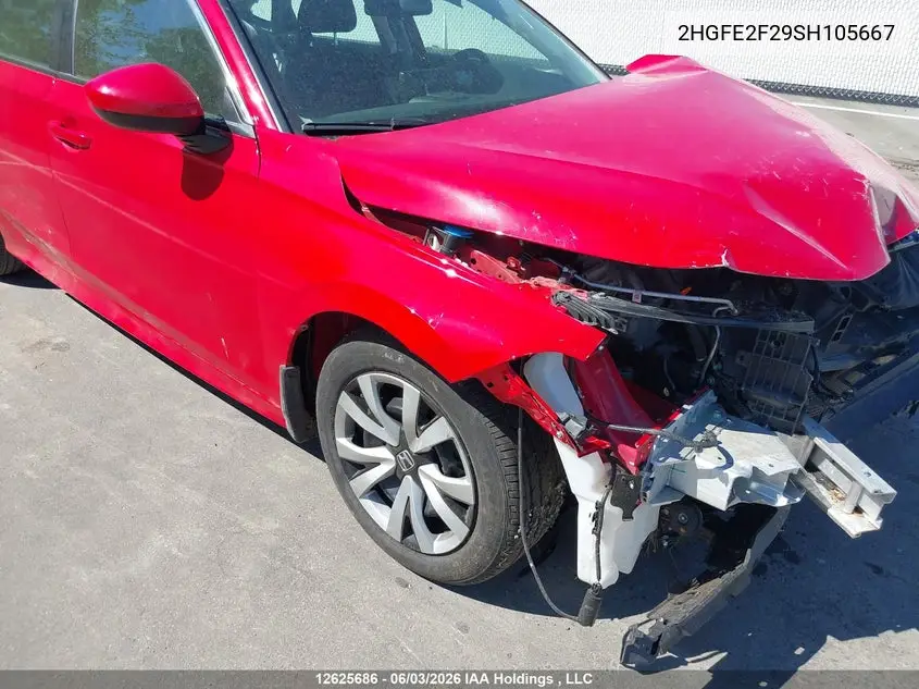 2025 Honda Civic Lx VIN: 2HGFE2F29SH105667 Lot: 12625686