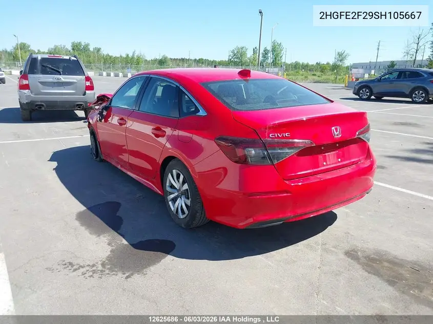 2025 Honda Civic Lx VIN: 2HGFE2F29SH105667 Lot: 12625686