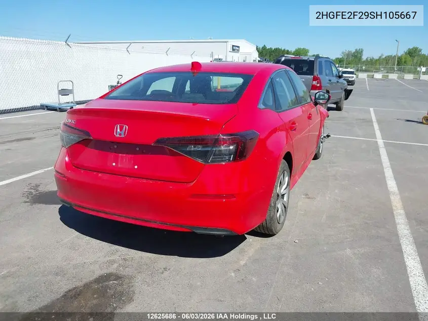 2025 Honda Civic Lx VIN: 2HGFE2F29SH105667 Lot: 12625686