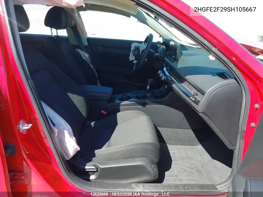 2025 Honda Civic Lx VIN: 2HGFE2F29SH105667 Lot: 12625686