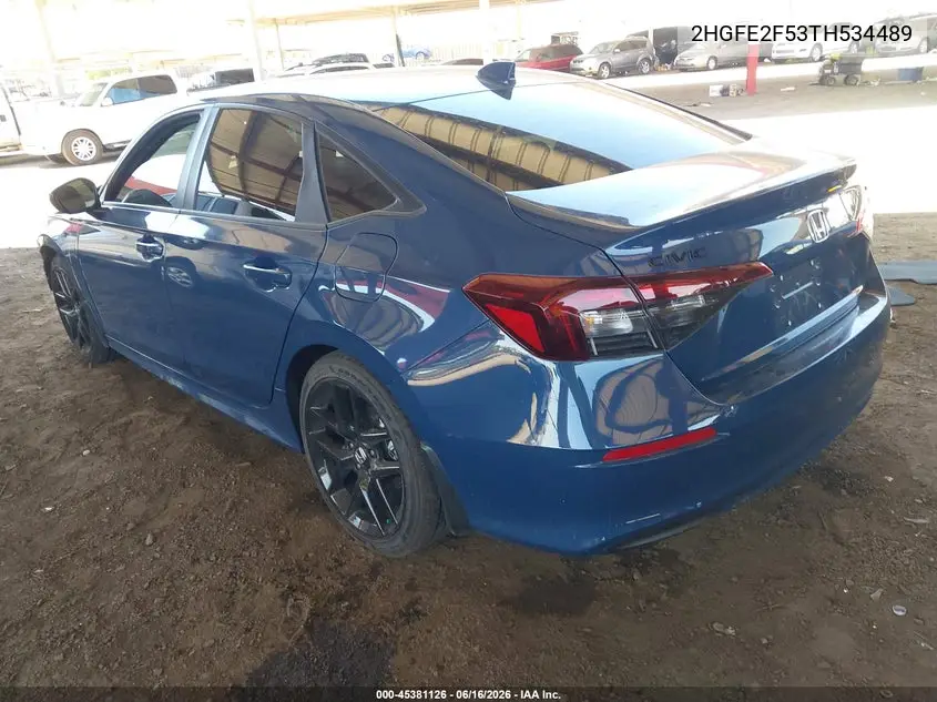 2026 Honda Civic Sport VIN: 2HGFE2F53TH534489 Lot: 45381126