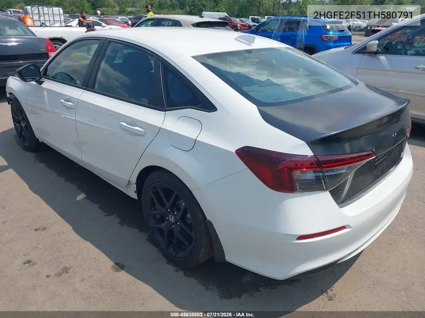 2026 Honda Civic Sport VIN: 2HGFE2F51TH580791 Lot: 45630503