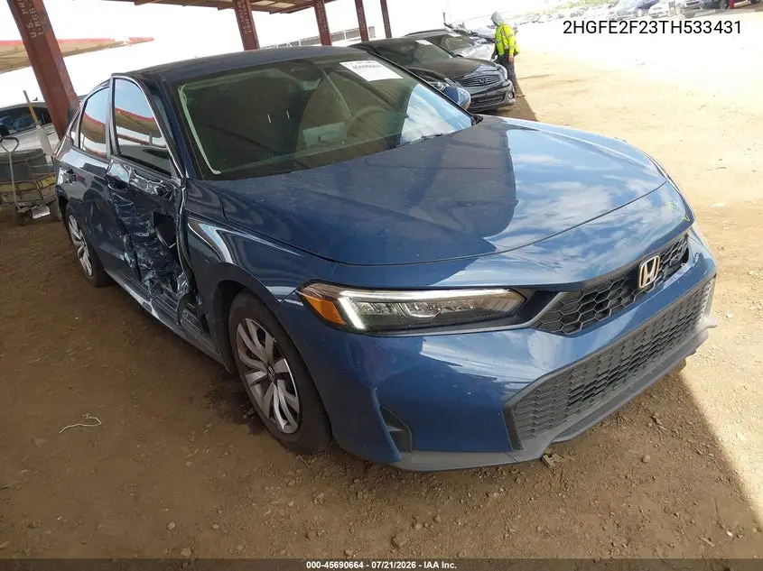 2026 Honda Civic Lx VIN: 2HGFE2F23TH533431 Lot: 45690664