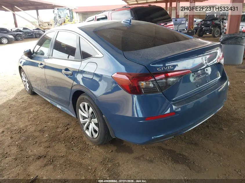 2026 Honda Civic Lx VIN: 2HGFE2F23TH533431 Lot: 45690664