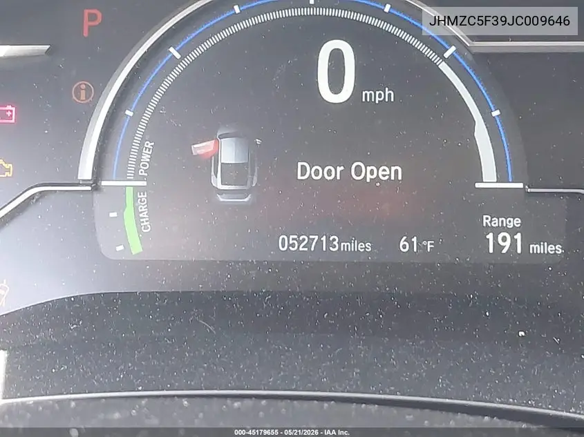 2018 Honda Clarity Plug-In Hybrid Touring VIN: JHMZC5F39JC009646 Lot: 45179655