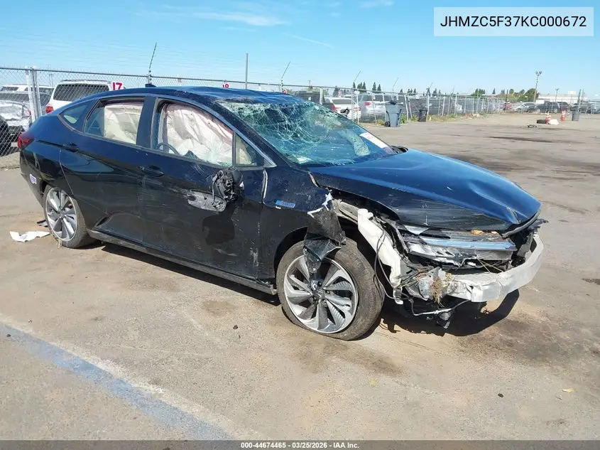2019 Honda Clarity Plug-In Hybrid Touring VIN: JHMZC5F37KC000672 Lot: 44674465