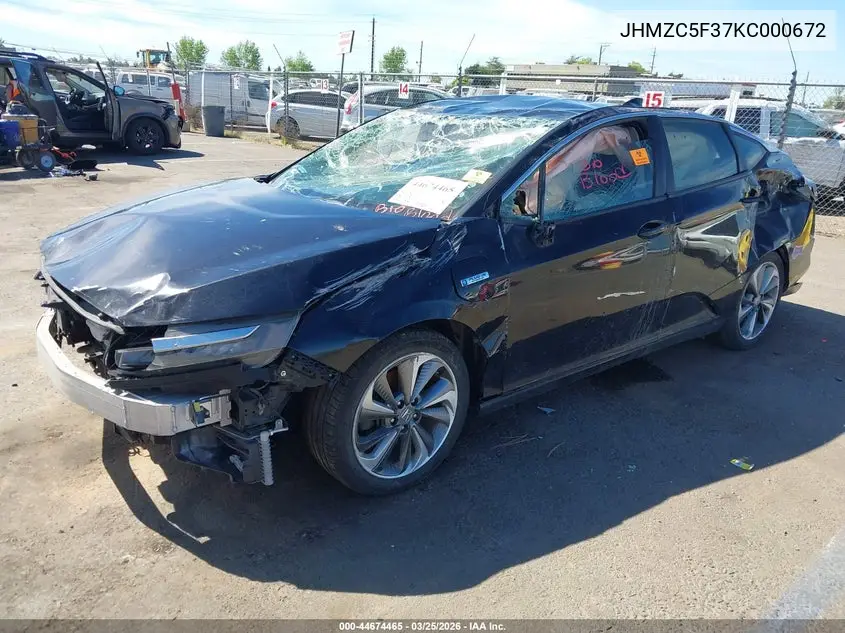 2019 Honda Clarity Plug-In Hybrid Touring VIN: JHMZC5F37KC000672 Lot: 44674465