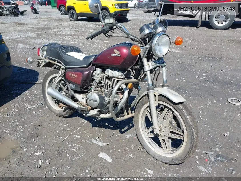 1982 Honda Cm450 C VIN: JH2PC0513CM006743 Lot: 45051646