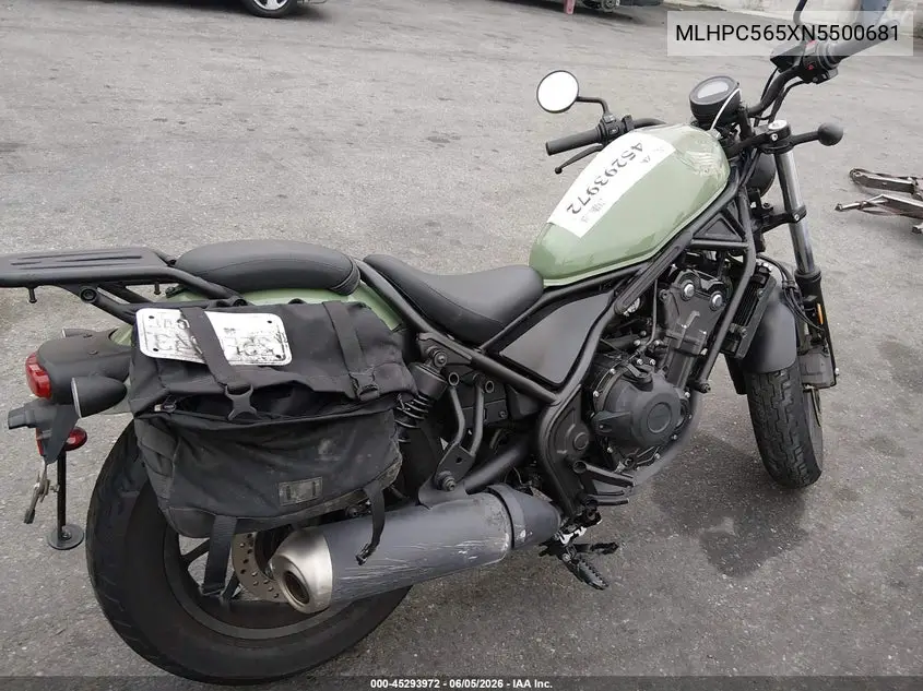 2022 Honda Cmx500 A VIN: MLHPC565XN5500681 Lot: 45293972