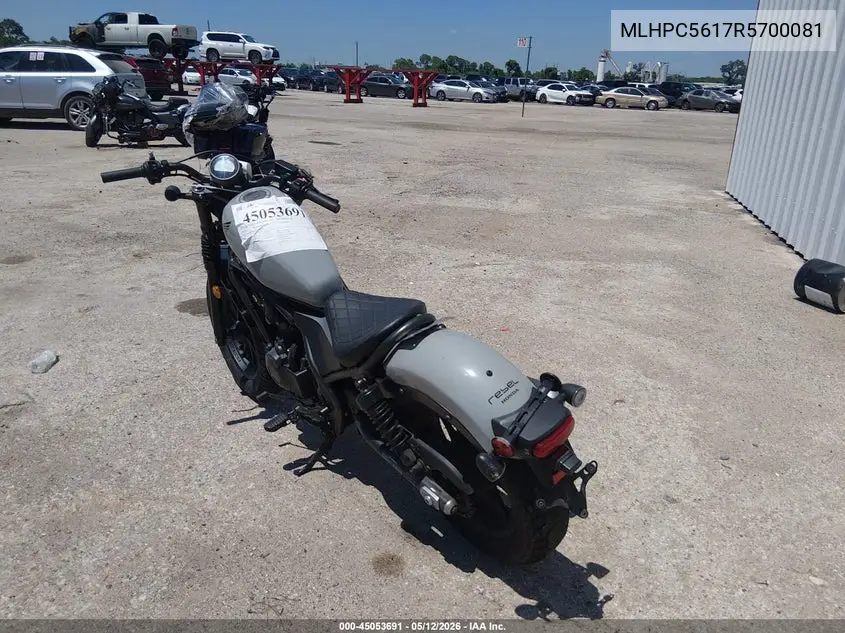 2024 Honda Cmx500 A2 VIN: MLHPC5617R5700081 Lot: 45053691