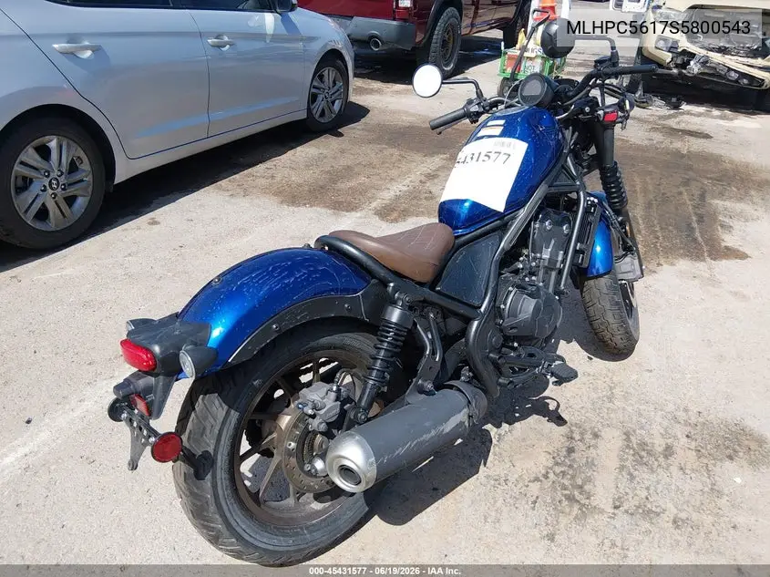 2025 Honda Cmx500 A2 VIN: MLHPC5617S5800543 Lot: 45431577