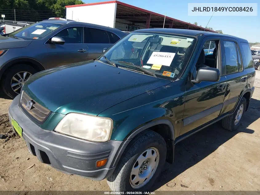 2000 Honda Cr-V Lx VIN: JHLRD1849YC008426 Lot: 45286415