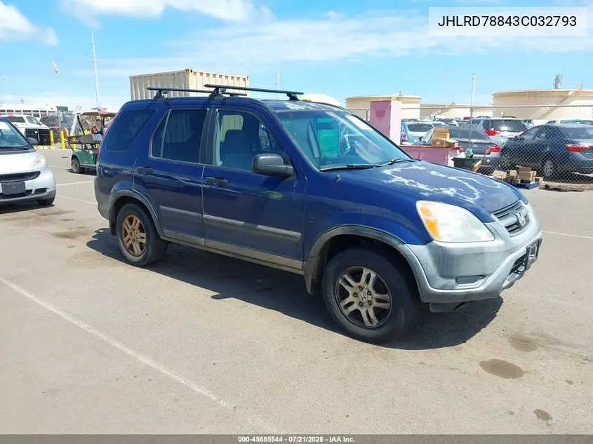 2003 Honda Cr-V Ex VIN: JHLRD78843C032793 Lot: 45685544