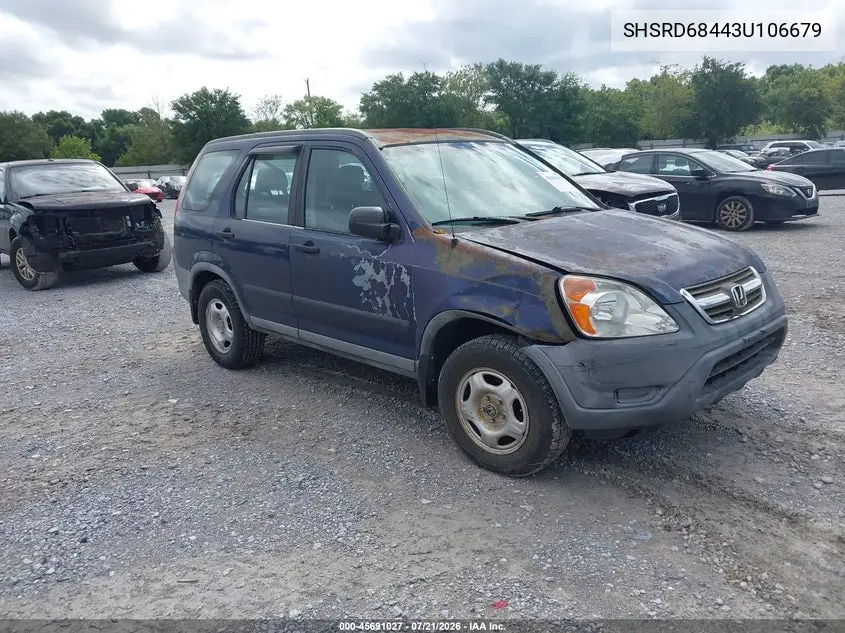 2003 Honda Cr-V Lx VIN: SHSRD68443U106679 Lot: 45691027