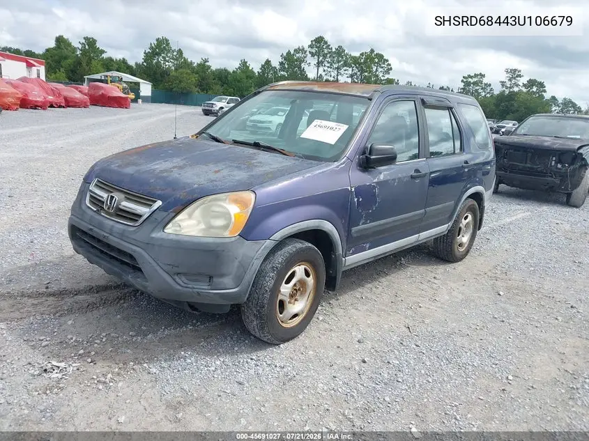 2003 Honda Cr-V Lx VIN: SHSRD68443U106679 Lot: 45691027