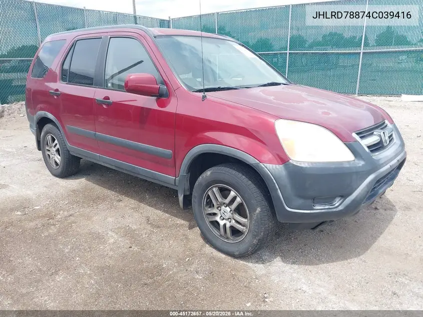 2004 Honda Cr-V Ex VIN: JHLRD78874C039416 Lot: 45172657