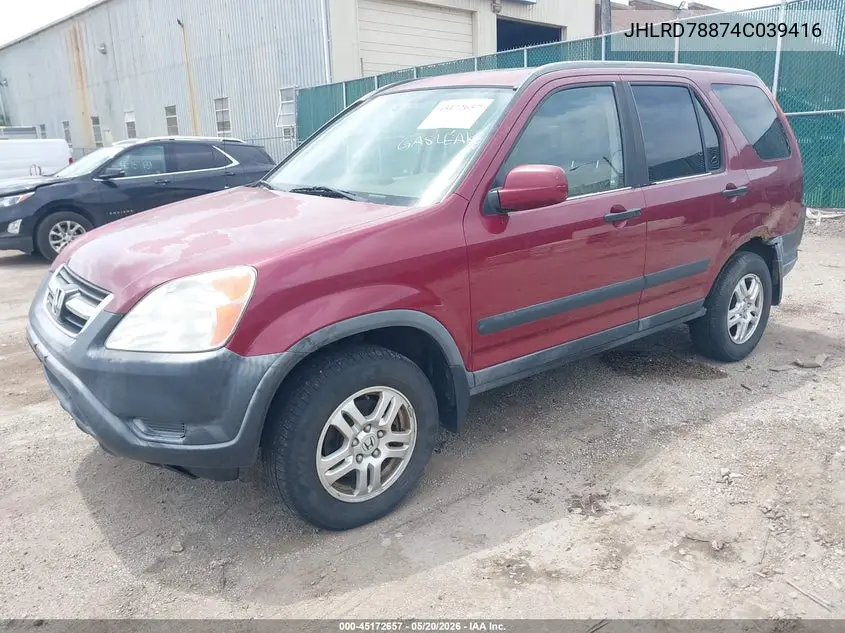 2004 Honda Cr-V Ex VIN: JHLRD78874C039416 Lot: 45172657