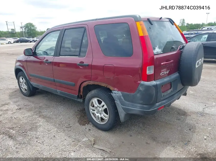2004 Honda Cr-V Ex VIN: JHLRD78874C039416 Lot: 45172657