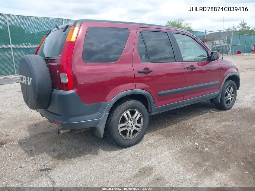 2004 Honda Cr-V Ex VIN: JHLRD78874C039416 Lot: 45172657