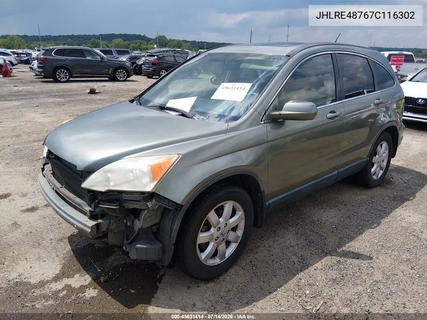 2007 Honda Cr-V Ex-L VIN: JHLRE48767C116302 Lot: 45631414