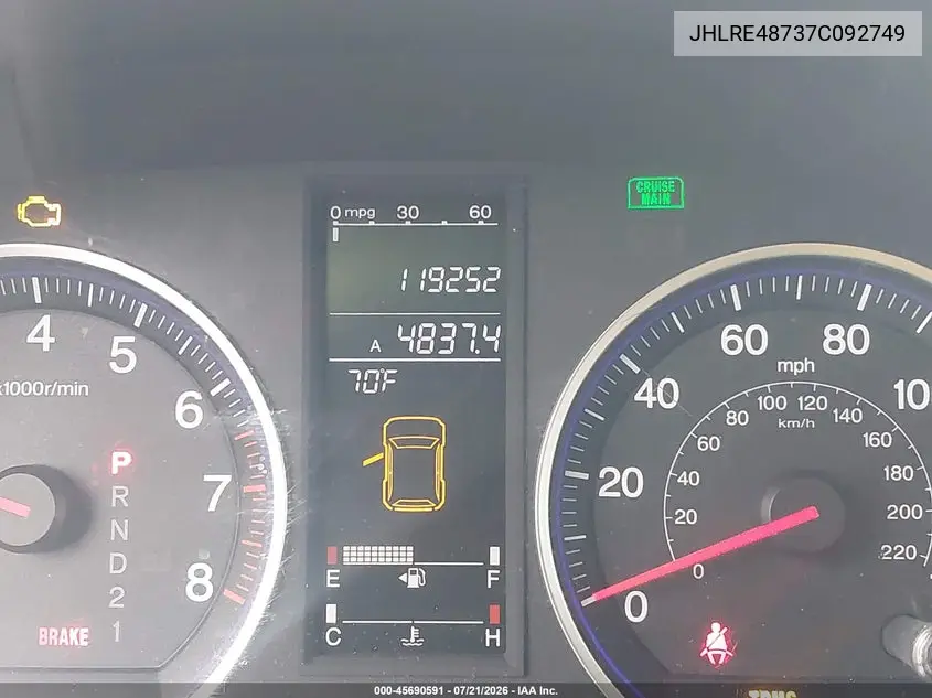 2007 Honda Cr-V Ex-L VIN: JHLRE48737C092749 Lot: 45690591
