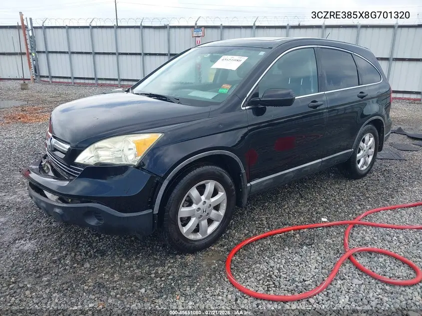 2008 Honda Cr-V Ex VIN: 3CZRE385X8G701320 Lot: 45651080