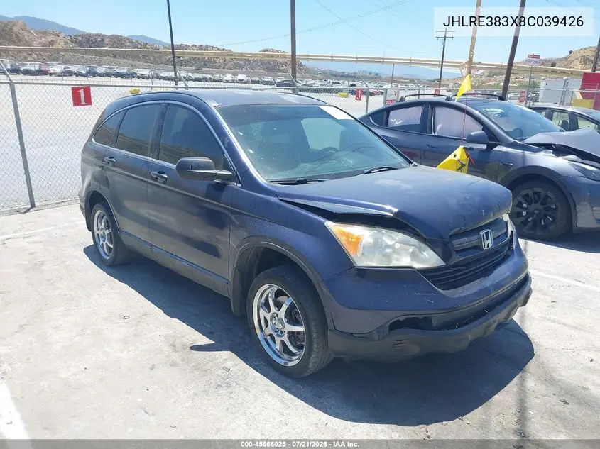 2008 Honda Cr-V Lx VIN: JHLRE383X8C039426 Lot: 45666025