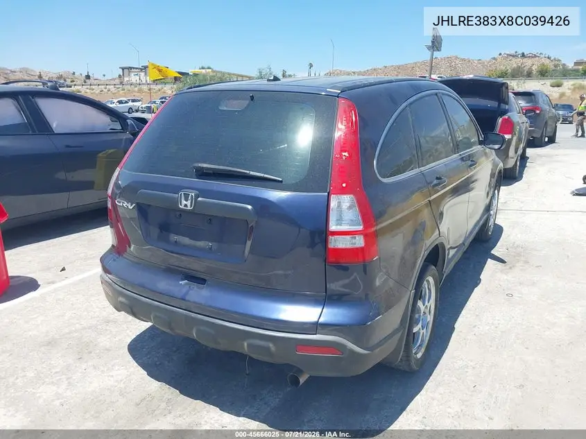 2008 Honda Cr-V Lx VIN: JHLRE383X8C039426 Lot: 45666025