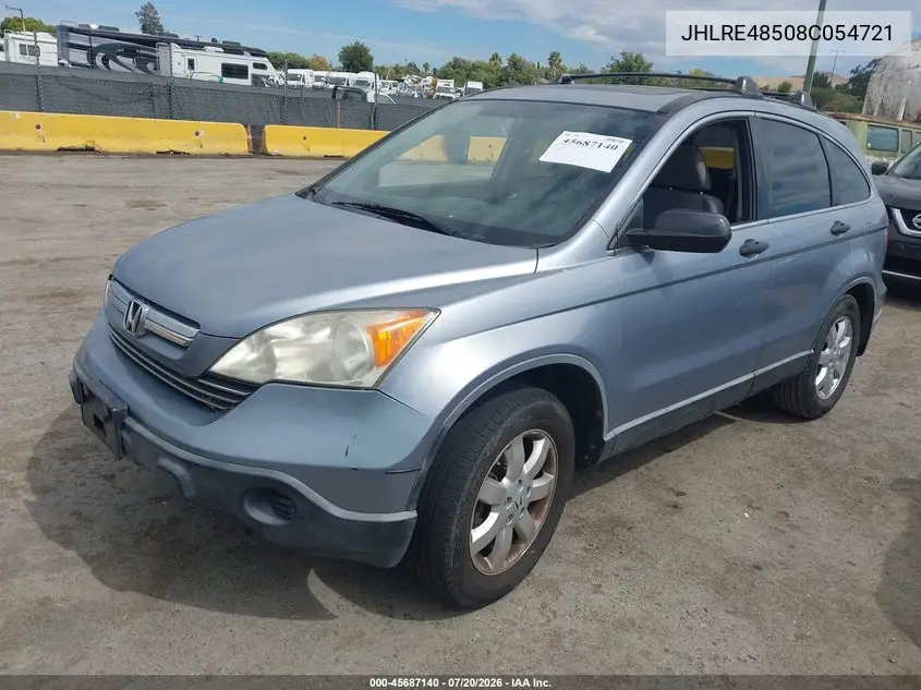 2008 Honda Cr-V Ex VIN: JHLRE48508C054721 Lot: 45687140