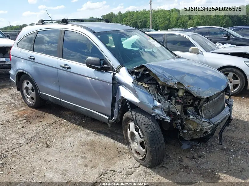 2010 Honda Cr-V Lx VIN: 5J6RE3H35AL026578 Lot: 45681456