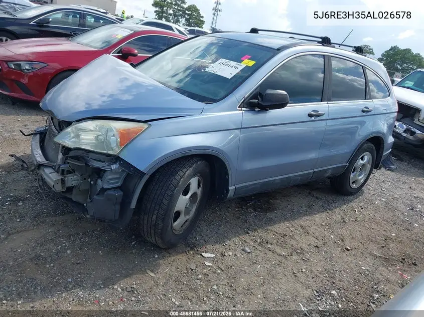 2010 Honda Cr-V Lx VIN: 5J6RE3H35AL026578 Lot: 45681456