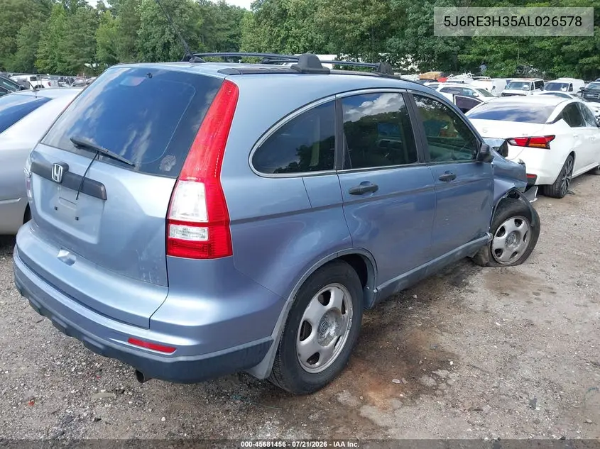 2010 Honda Cr-V Lx VIN: 5J6RE3H35AL026578 Lot: 45681456